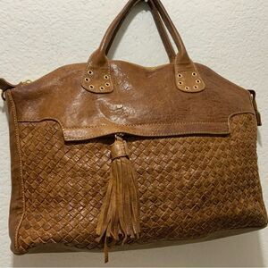 AUTHENTIC ALESSIA CAPRI BROWN DISTRESSED AND WOVEN LEATHER CROSSBODY HANDBAG